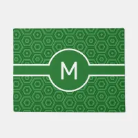 Bold White Monogram on Green Nested Hexagons Doormat