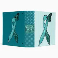 Teal Ovarian Cancer Awareness Ribbon and Butterfly 3 Ring Binder