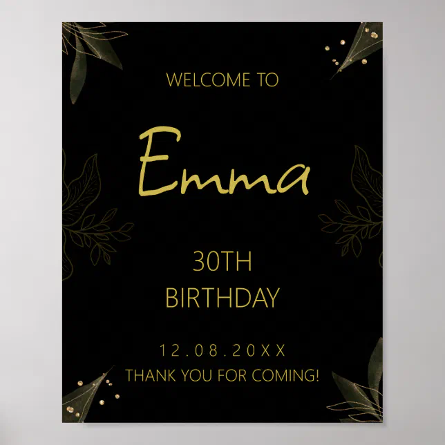 Gold Handwritten Script 30th Birthday Welcome Poster