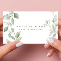 Rustic Watercolor Greenery Floral Makeup Artist Business Card