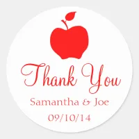 White and Red Apple Thank You Classic Round Sticker