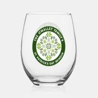 Shamrock Mandala St. Patrick's Day Family Party Stemless Wine Glass