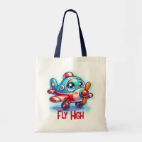 Monogrammed Cartoon plane blue | Tote Bag