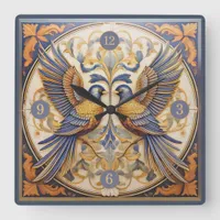 Elegant Art Nouveau Birds Pat#21 Blue Gold ID1078 Square Wall Clock