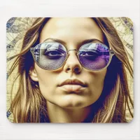 Cool Lady with Reflection in her Sunglasses Mouse Pad