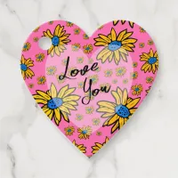 Daisies Yellow Blue Pink Valentines Love Heart Favor Tags