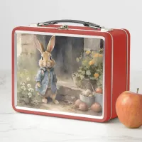 Cute Bunny Rabbit motif Metal Lunch Box