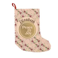 Peace and Joy Pink and Gold Arched Name Christmas Small Christmas Stocking