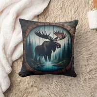 Moose Standing by a Stream in a Forest Throw Pillow