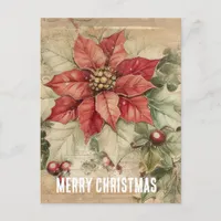 Vintage Christmas Poinsettia Flower Postcard