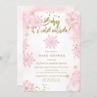 Pink Baby its Cold Outside Winter Baby Shower Invitation