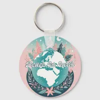 Pretty Pink Aqua Festive Peace on Earth Christmas Keychain