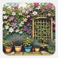 Pretty Outdoor Trellis and Pots of Plants Square Sticker