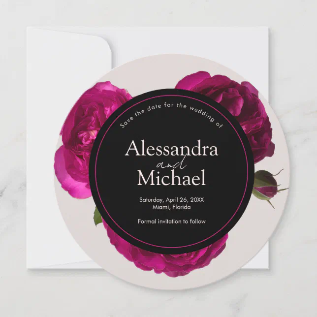 Thumbnail for Dark Pink Roses Romantic Save The Date Wedding Invitation