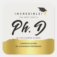 Modern PhD Graduation Script Congratulation Party Square Sticker