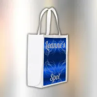 Glam Brushed Metal and Glitter Blue Monogram | Grocery Bag