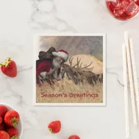 Kissing Santa and Moose Paper Napkin