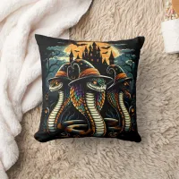 Halloween snakes in a spooky landscape at night throw pillow