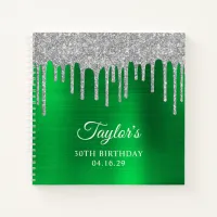 Silver Glitter Drips Green 30th Birthday Notebook