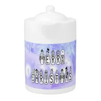 Merry Christmas Snow People Font, Blue Tint Snow Teapot