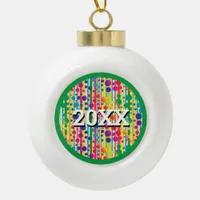 [Beatnik Bubbles] Retro Polka Dot Striped Green Ceramic Ball Christmas Ornament