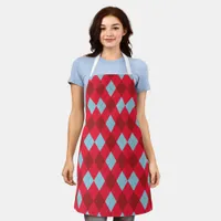 Red Blue & Crimson Christmas Argyle Apron