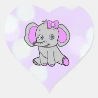 Cute Purple Elephant with baby bottle Heart Sticker