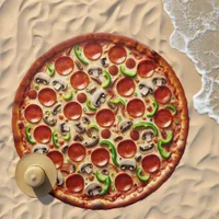 Mushroom, Green Peppers and Pepperoni Pizza Beach Towel