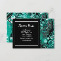 Turquoise and Black Marble Fluid Art Business Card