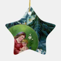 Vintage Christmas Scene with Mother & Child Ceramic Ornament