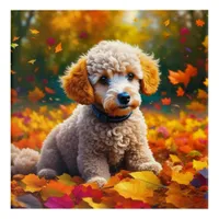 Apricot Poodle Puppy in Fall Leaves   Acrylic Print