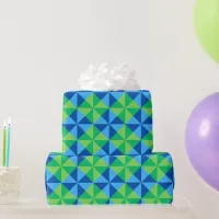 Blue Green Triangle Quilt Design  Wrapping Paper