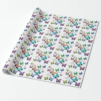 Colorful Realm of Morpho Blue Rainbow Butterflies Wrapping Paper