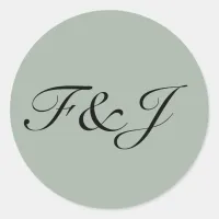 Monogram Vintage Pastel Sage Green Wedding Classic Round Sticker