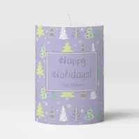 Christmas Tree Pattern Violet and Lime Green ID175 Pillar Candle