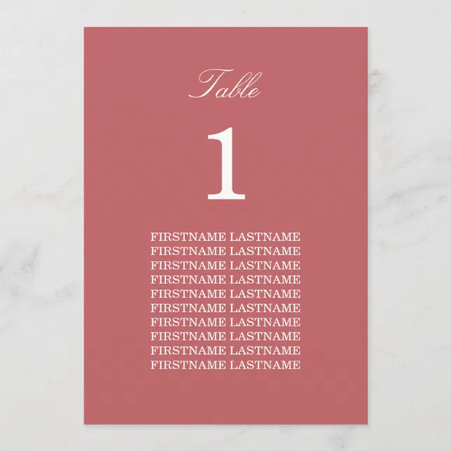 Guest Names Dusty Rose Pink Table Card
