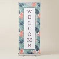 Tropical Leaves Pink Green Elegant Event Welcome Retractable Banner