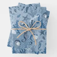 Coastal Beach Blue Ocean Sea Life Wrapping Paper Sheets