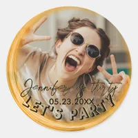 Glam Girly Photo Script 20 30 40 th Birthday Party Classic Round Sticker