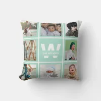 Mint Instagram 17 Photos Collage Monogram Custom Throw Pillow