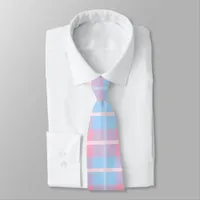 Pink And Blue Mega Plaid Tartan Gingham Pattern Neck Tie