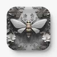 Geometric Golden Honeybee Art Paper Plates