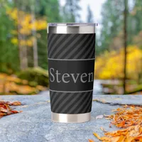 Sophisticated Grey & Black Pinstriped Personalized Insulated Tumbler