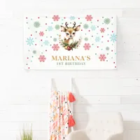 Reindeer Christmas 1st Birthday Winter Deer Banner