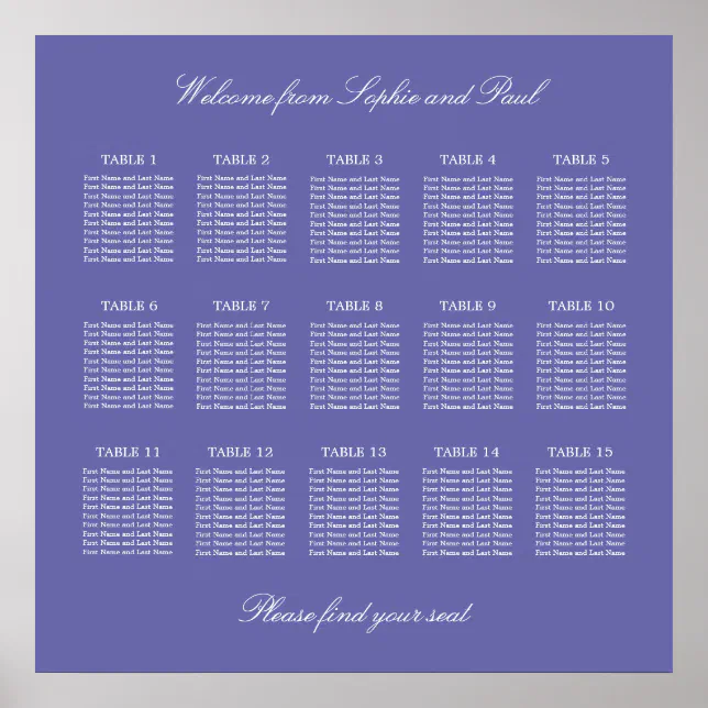 Lavender 15 Table Wedding Seating Chart Poster