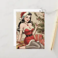 Sexy Retro Pinup Lady Mrs. Claus Christmas Postcard