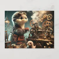 Plush Steampunk Otter and Seal Postcard