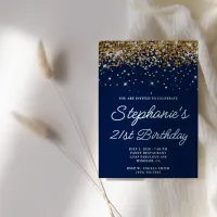 Gold Glitter Midnight Blue 21st Birthday Invitation