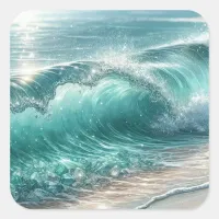 Pretty Blue Wave with Sparkles Square Sticker