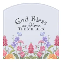 God Bless Our Home Floral Wildflowers Blue Door Sign